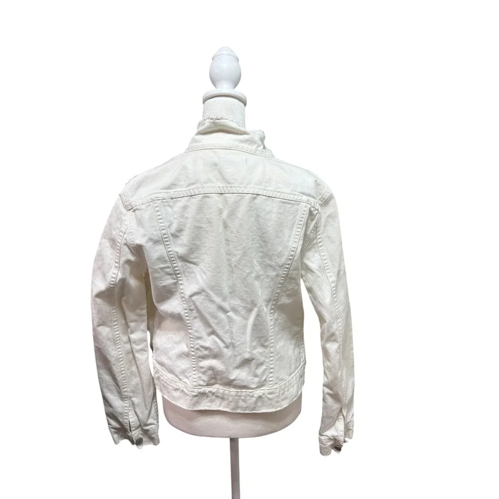 J Brand Womens White Distressed Denim Jacket Frayed Raw Hem Size M #896